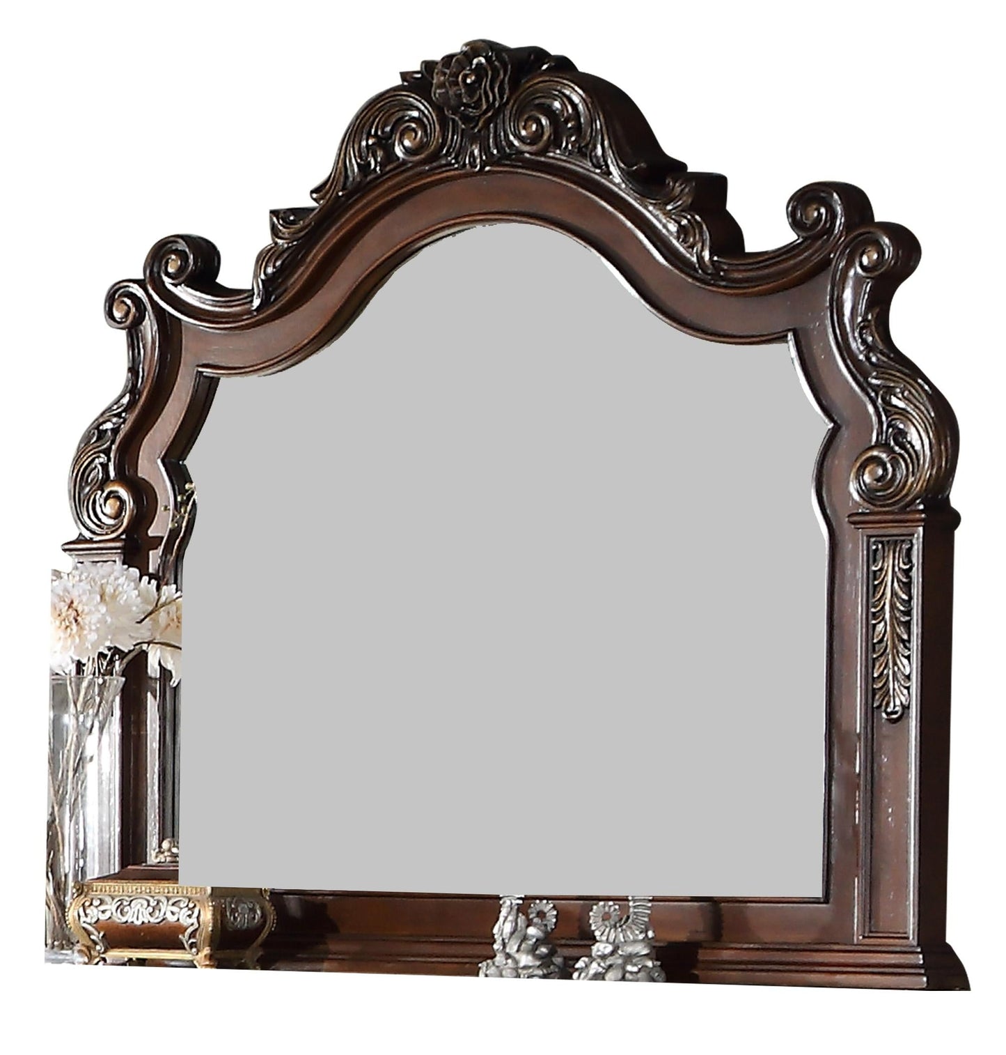 Santa Monica Traditional Style Mirror in Cherry finish Wood Cosmos Furniture