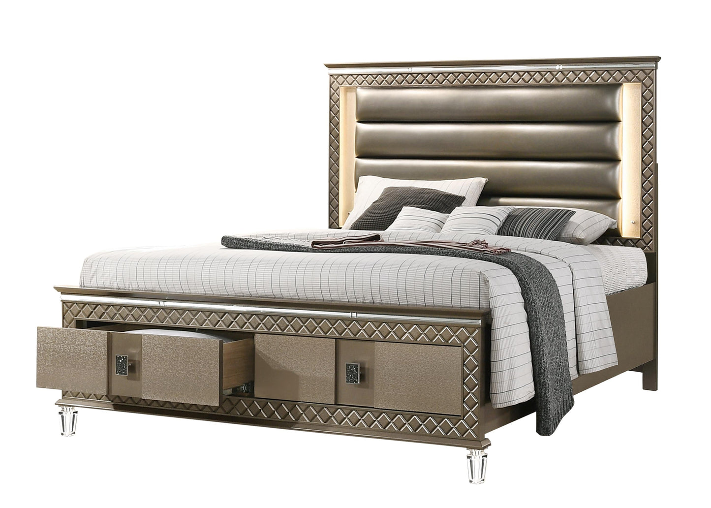 Coral Contemporary Style King Bed in Bronze finish Wood Cosmos Furniture