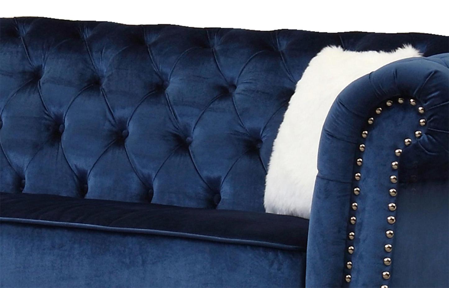 Mia Transitional Style Navy Sofa with Silver Finish Cosmos Furniture