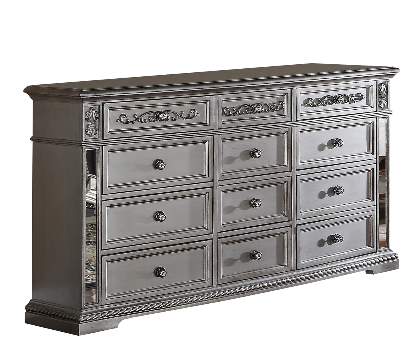 Pamela Transitional Style Dresser in Silver finish Wood Cosmos Furniture