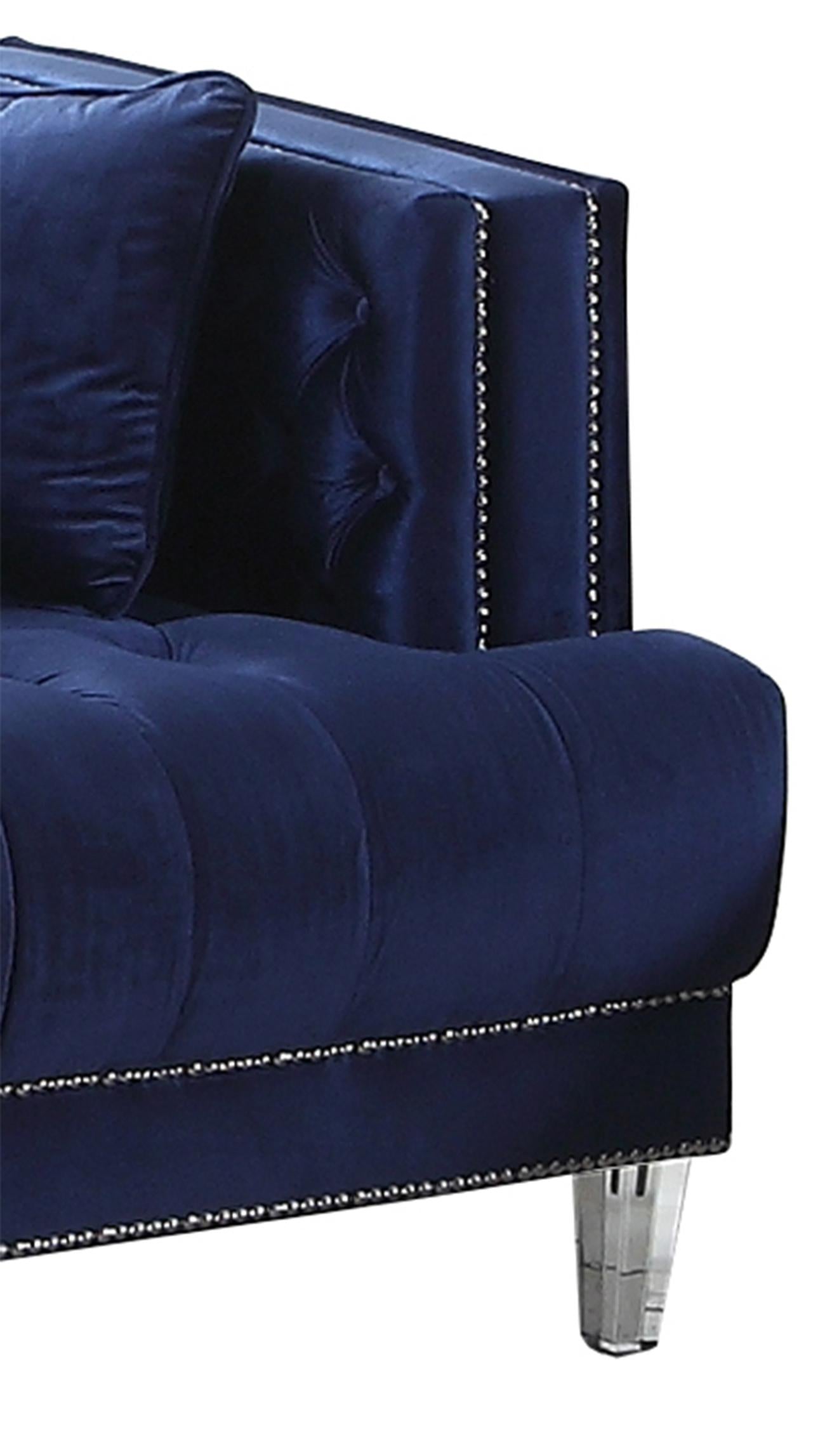 Kendel Blue Modern Style Navy Sofa with Acrylic Legs Cosmos Furniture