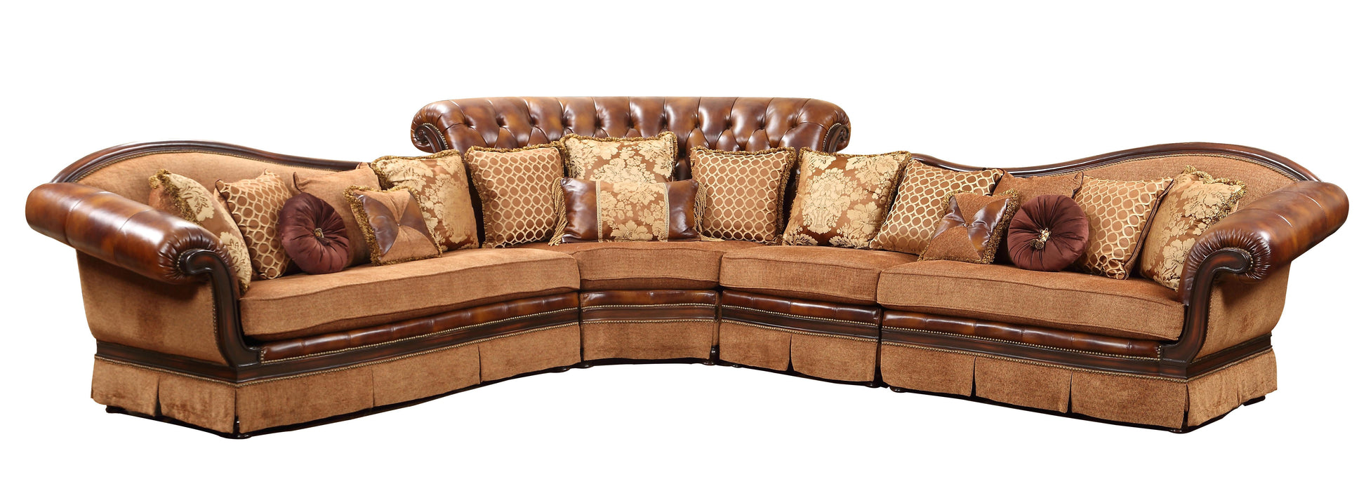 Linda Sectional Traditional Style Leather Sofa in Cherry Wood Cosmos Furniture