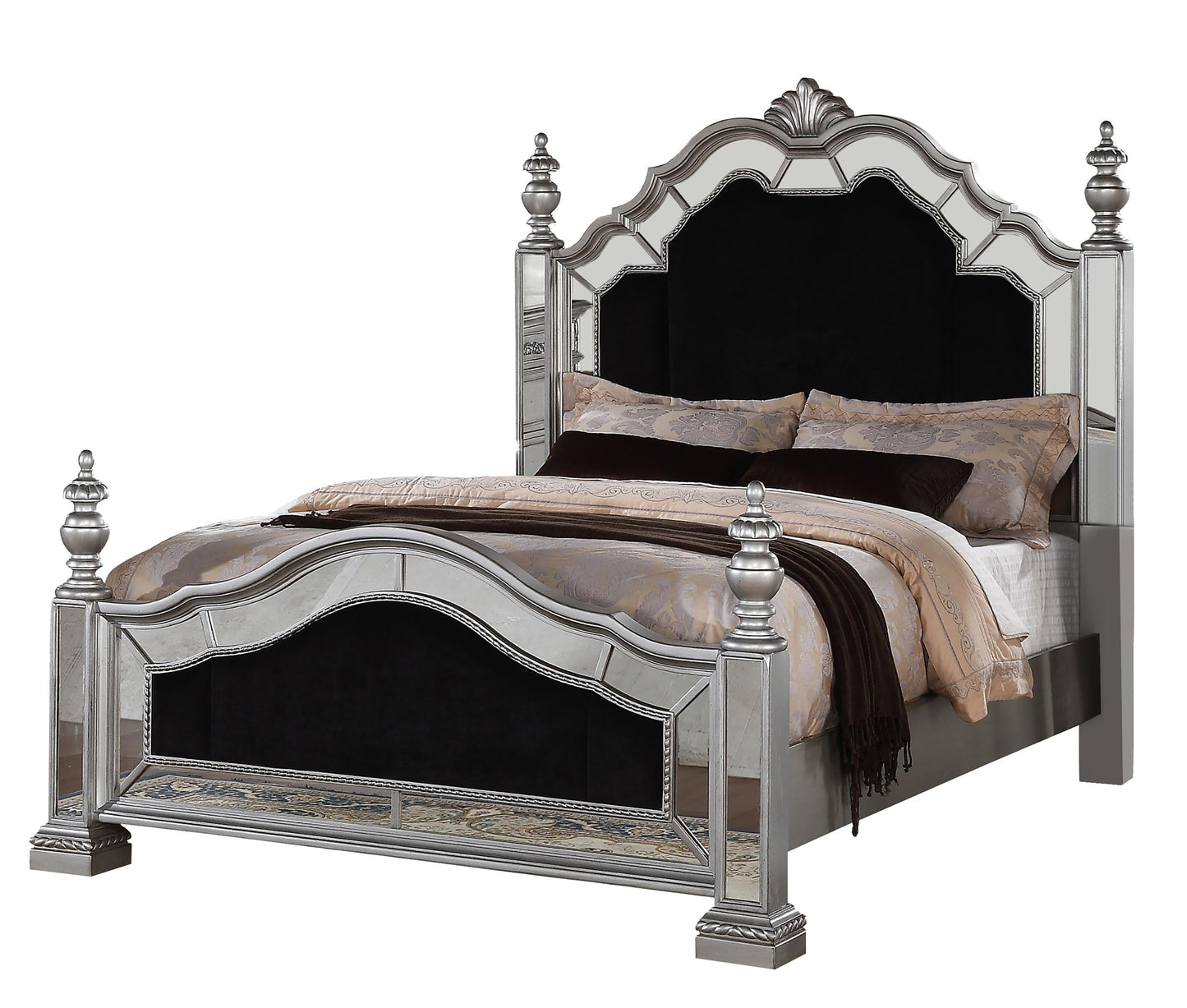 Pamela Transitional Style Queen Bed in Silver finish Wood Cosmos Furniture