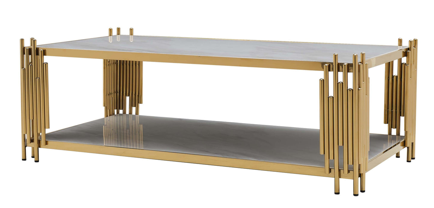 Lawrence Modern Style Marble Coffee Table with Metal Base Cosmos Furniture