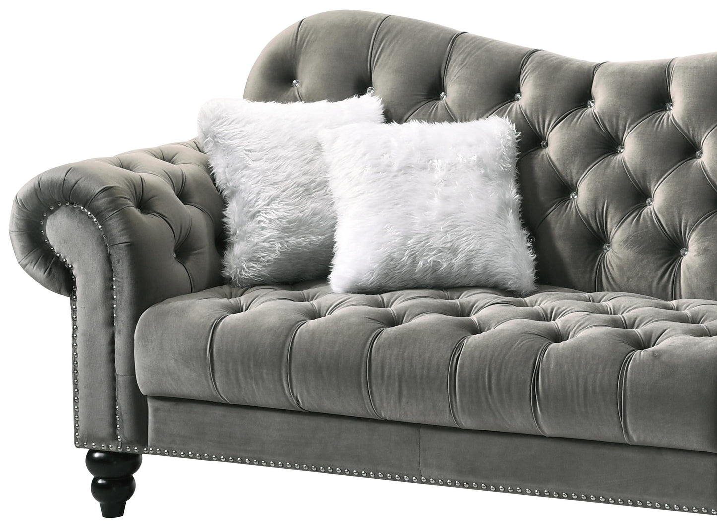 Gracie Transitional Style Gray Loveseat with Espresso Legs Cosmos Furniture