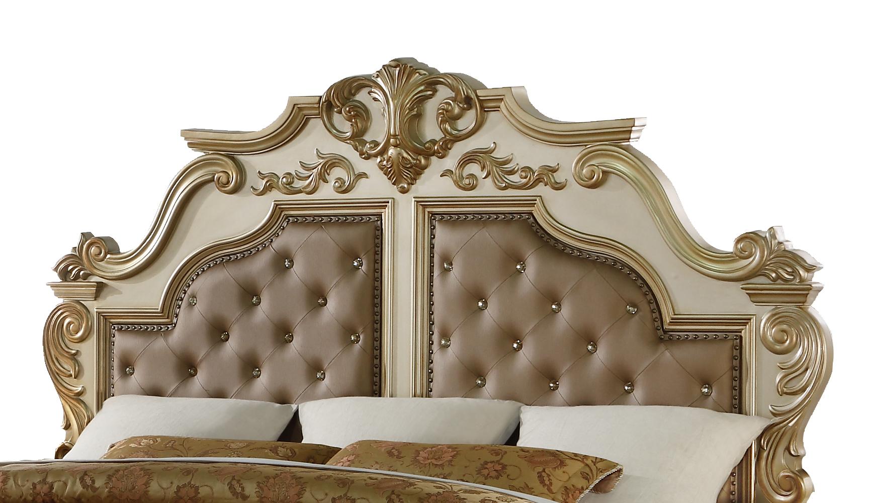 Miranda Transitional Style Queen Bed in Gold finish Wood Cosmos Furniture