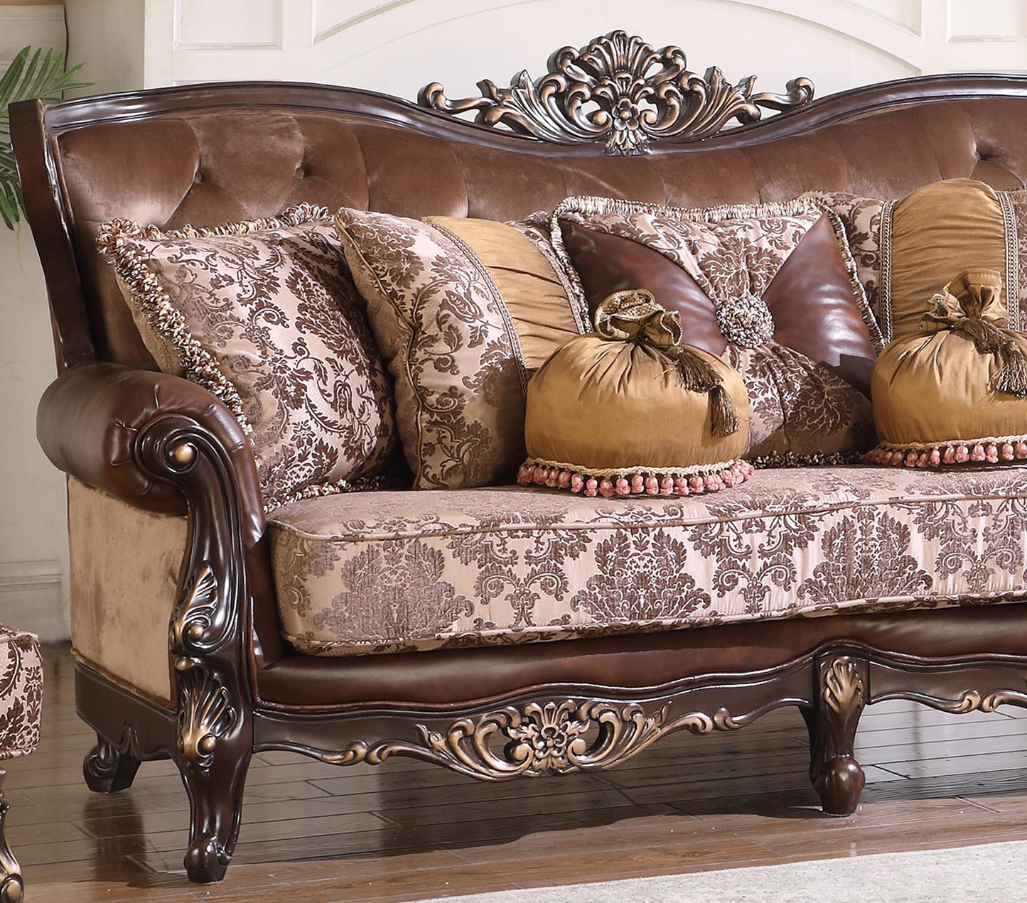 Phoenix Transitional Style Sofa in Cherry finish Wood Cosmos Furniture