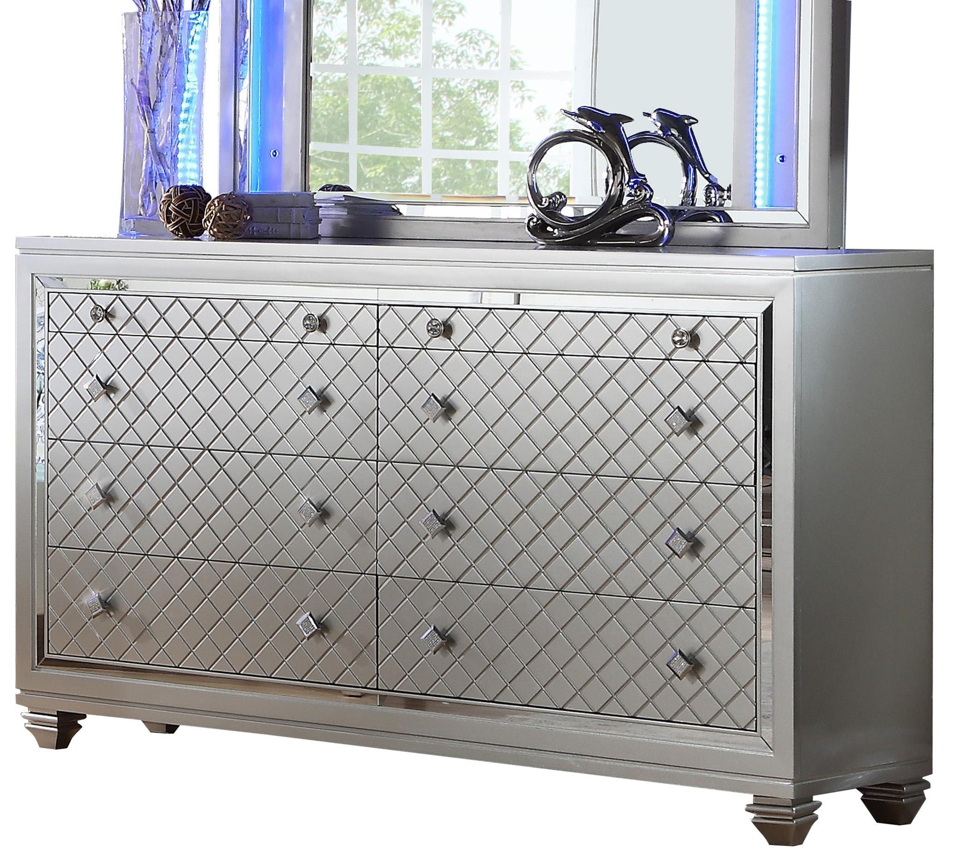 Shiney Contemporary Style Dresser in Silver finish Wood Cosmos Furniture