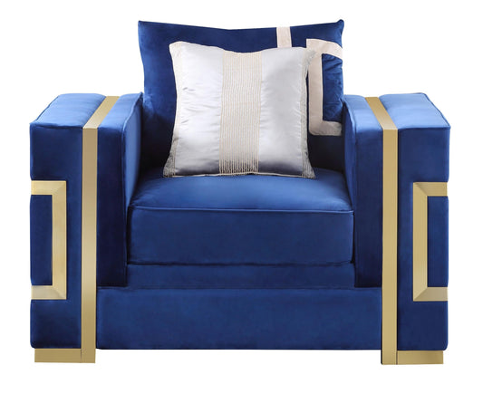 Lawrence Modern Style Navy Chair with Gold Finish Cosmos Furniture