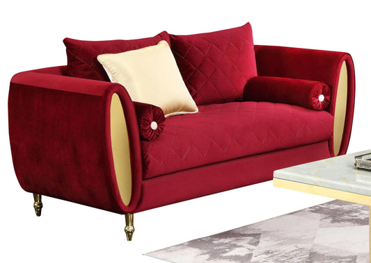 Ruby Modern Style Red Loveseat with Gold Finish Cosmos Furniture