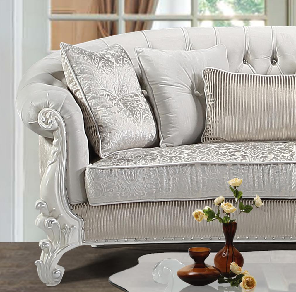 Juliana Traditional Style Sofa in Pearl White finish Wood Cosmos Furniture