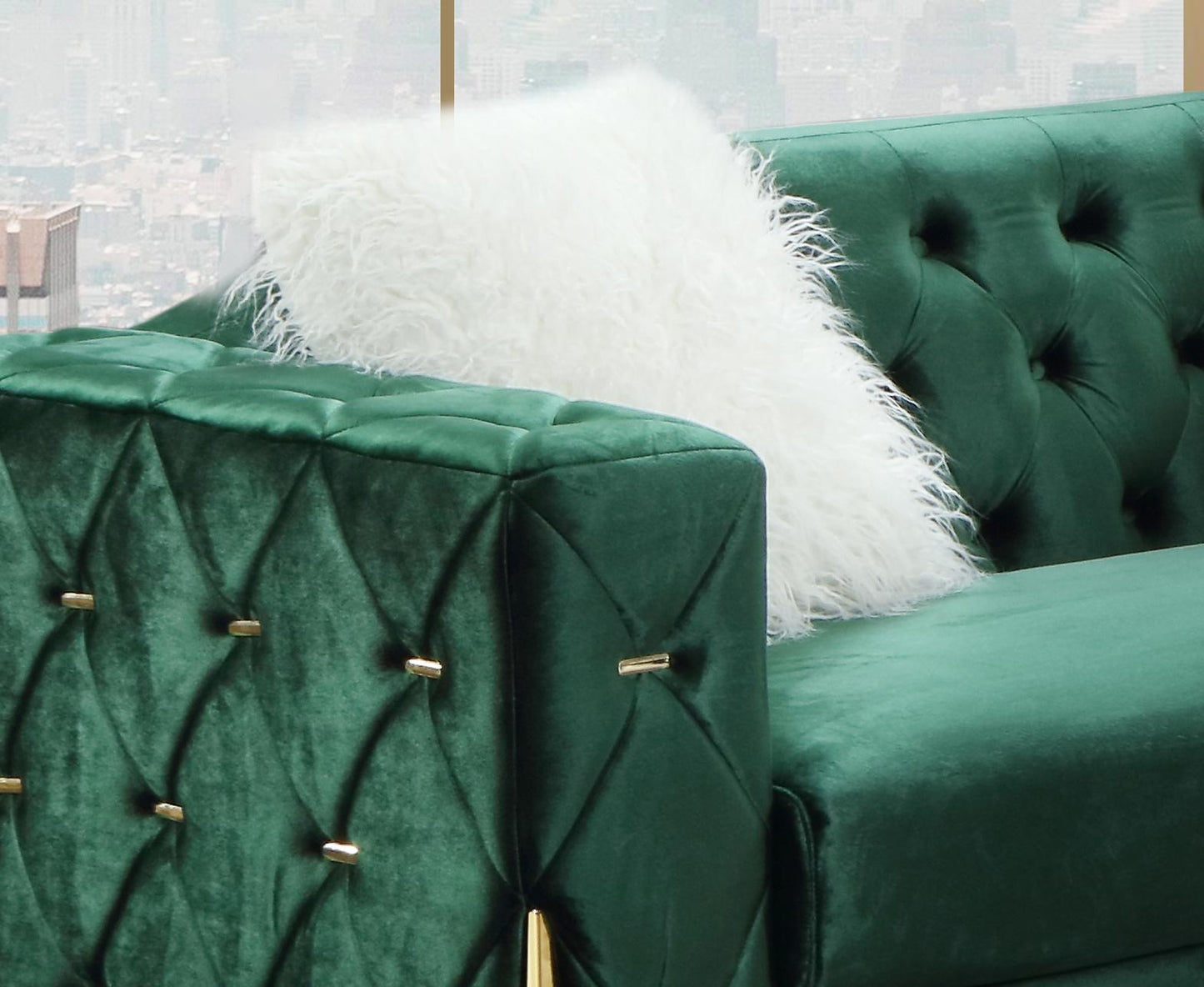 Emerald Modern Style Green Loveseat in Gold finish Cosmos Furniture