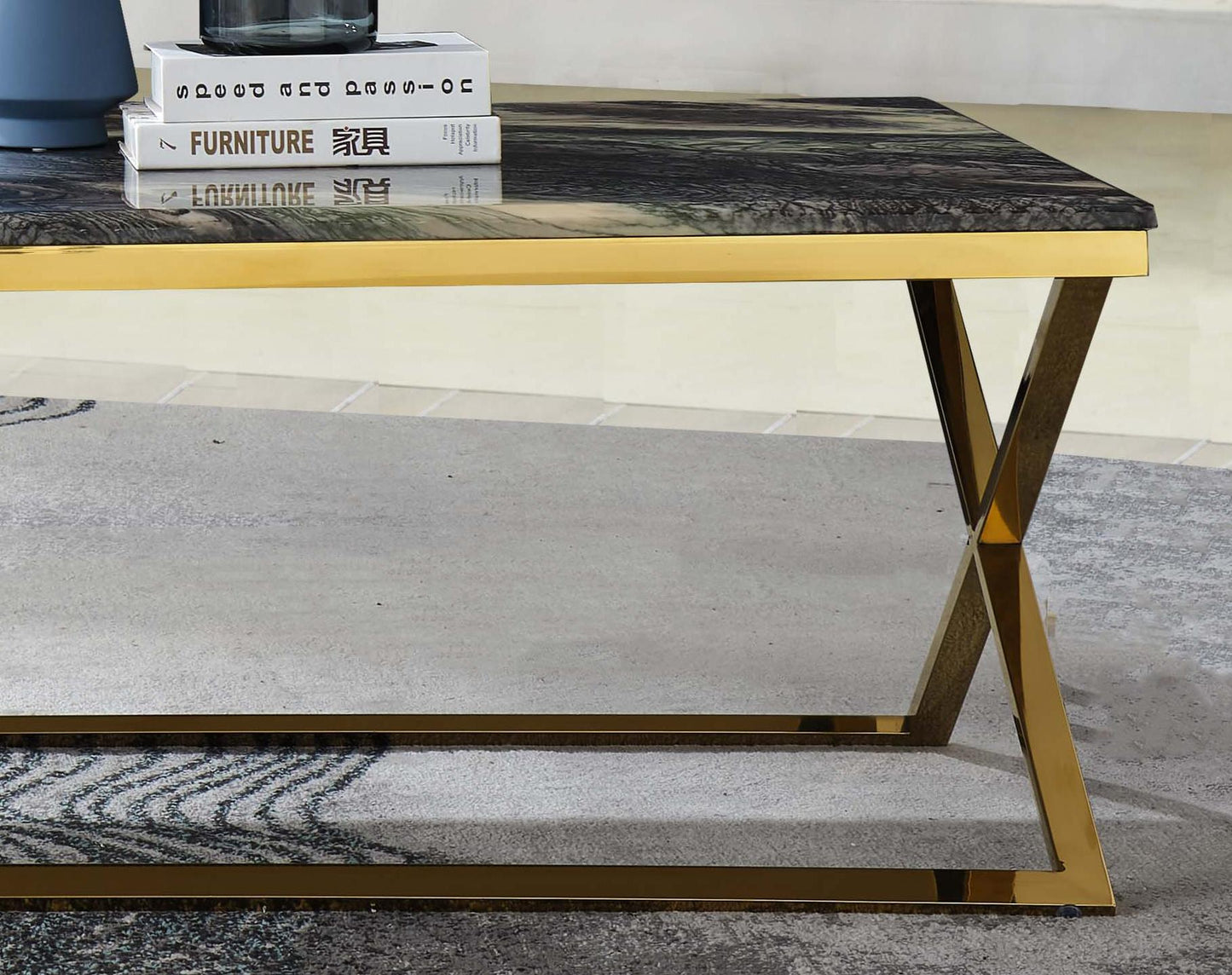Ara Modern Style Marble Coffee Table with Metal Base Cosmos Furniture