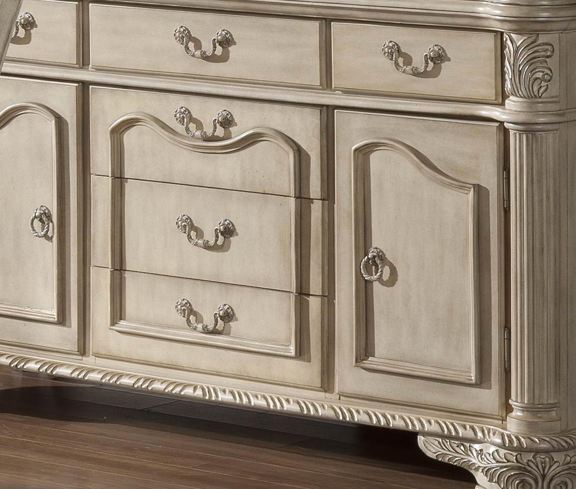 Veronica Antique White Traditional Style Dining Buffet in Champagne finish Wood Cosmos Furniture