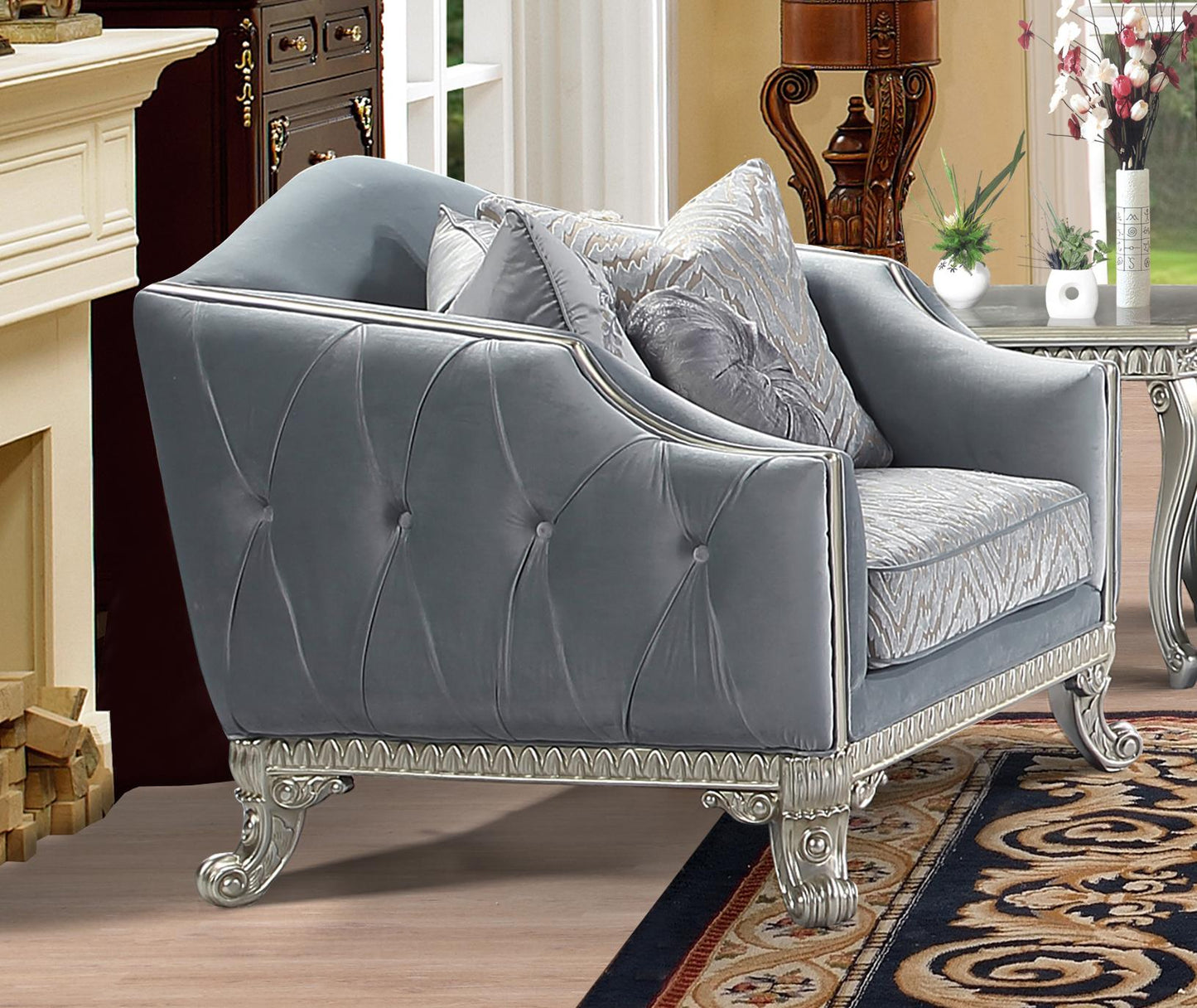 Venus Transitional Style Chair in Silver finish Wood Cosmos Furniture