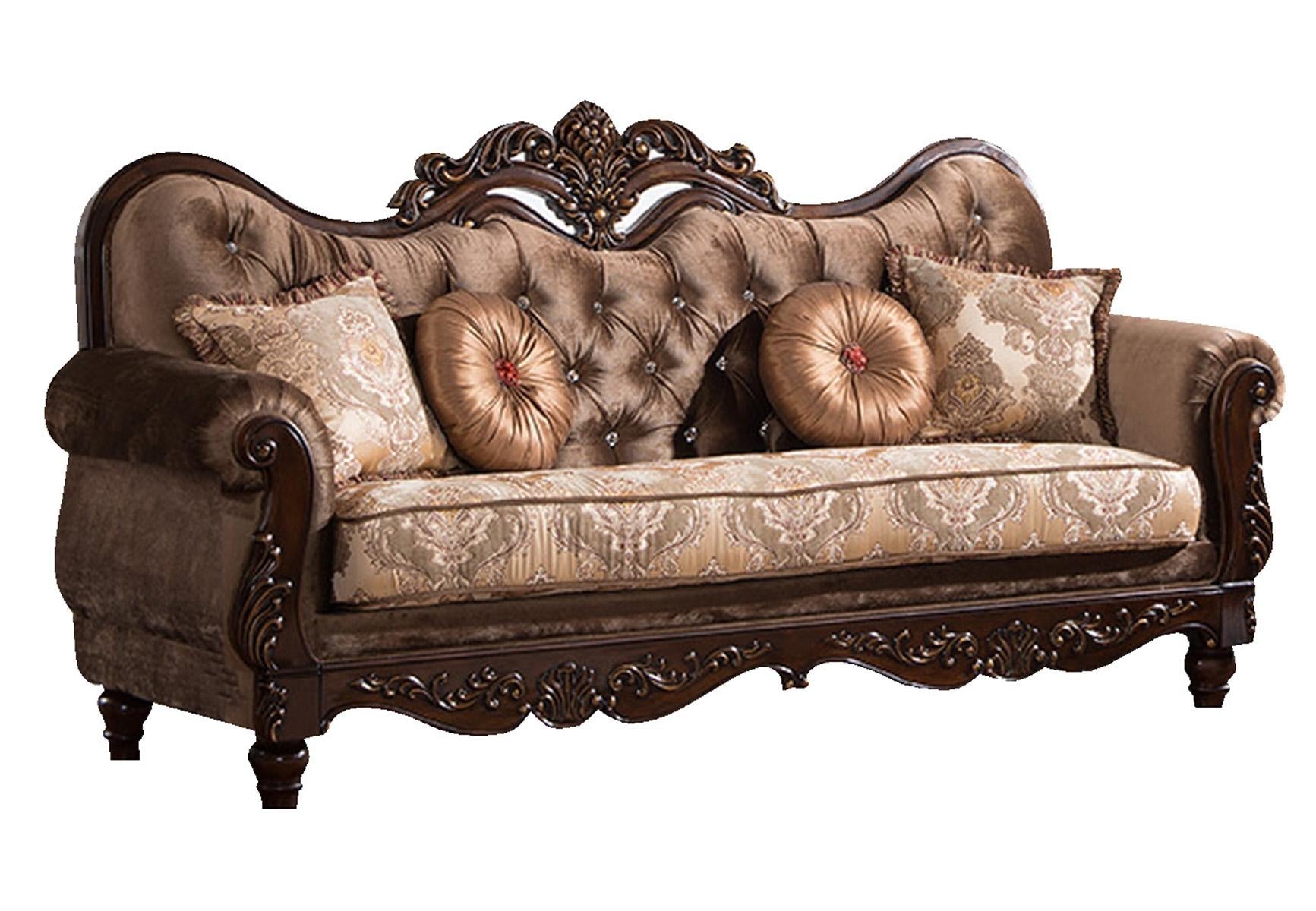 Zoya Traditional Style Sofa in Cherry finish Wood Cosmos Furniture