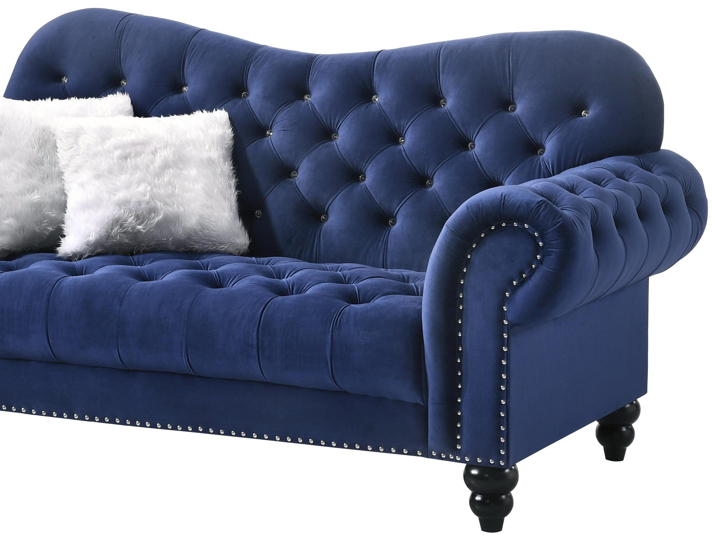 Gracie Transitional Style Blue Loveseat with Espresso Legs Cosmos Furniture