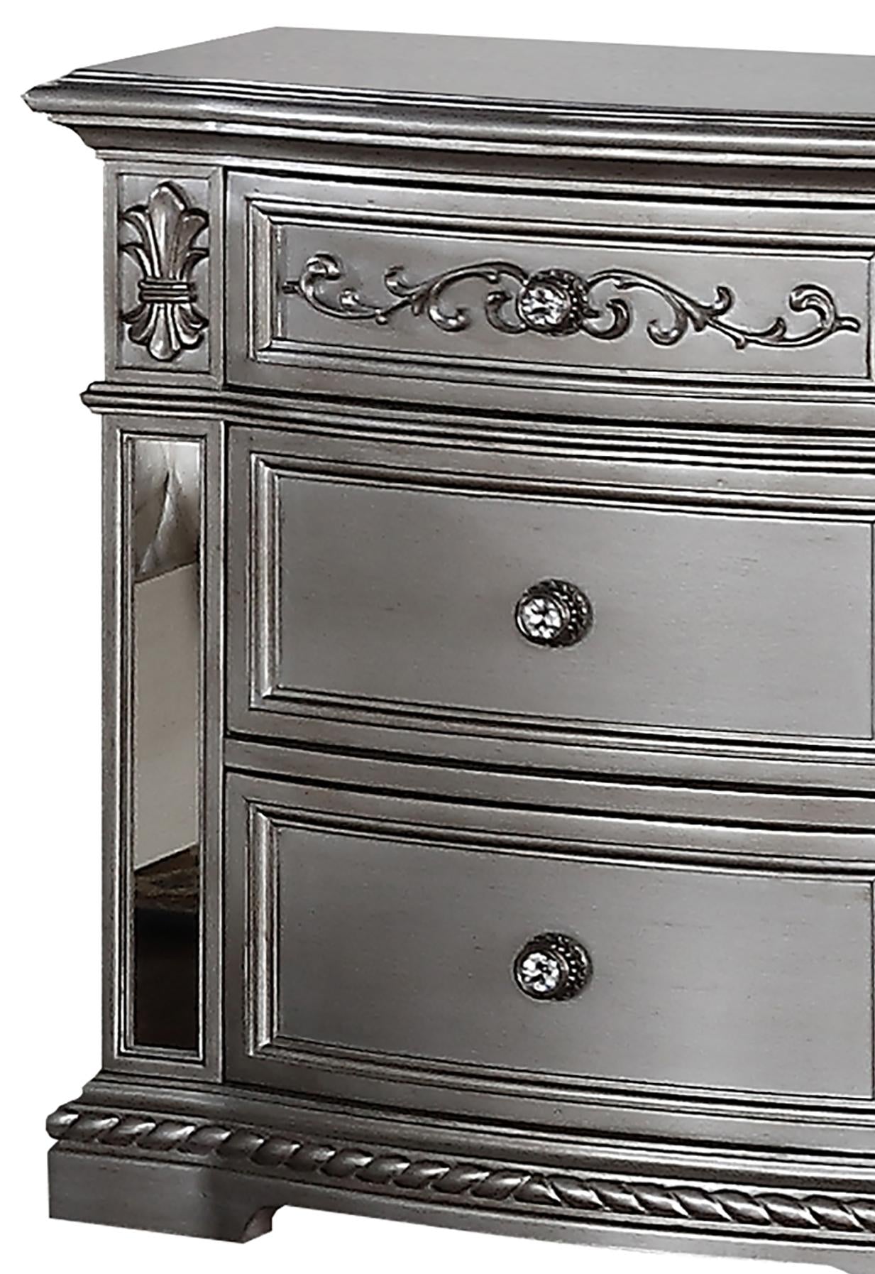 Pamela Transitional Style Nightstand in Silver finish Wood Cosmos Furniture