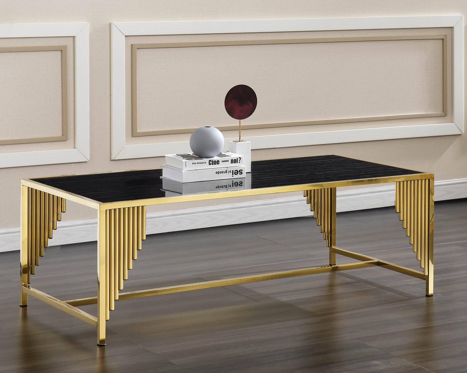 Belva Modern Style Marble Coffee Table with Metal Base Cosmos Furniture