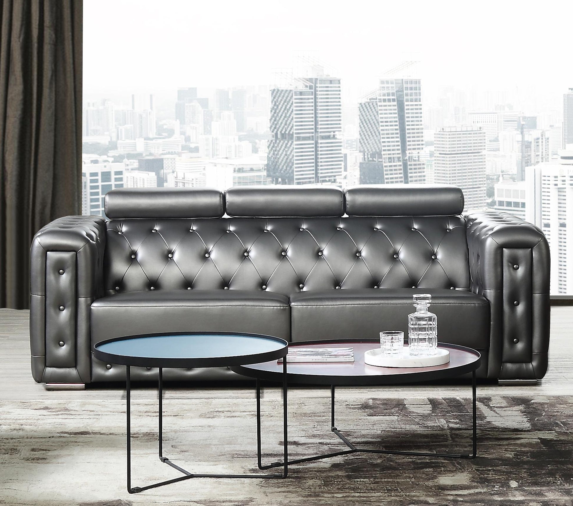 Charlise Modern Style Silver Sofa in Faux Leather Cosmos Furniture