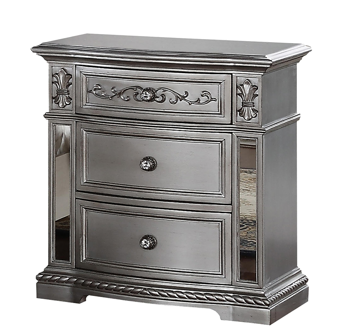 Pamela Transitional Style Nightstand in Silver finish Wood Cosmos Furniture