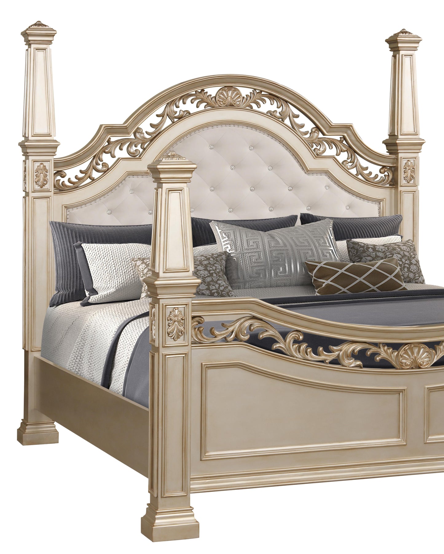 Valentina Traditional Style King Bed in Gold finish Wood Cosmos Furniture