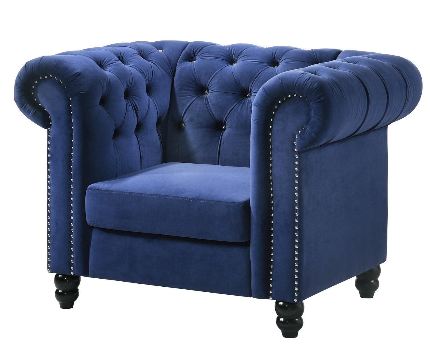 Maya Transitional Style Navy Chair with Espresso Legs Cosmos Furniture