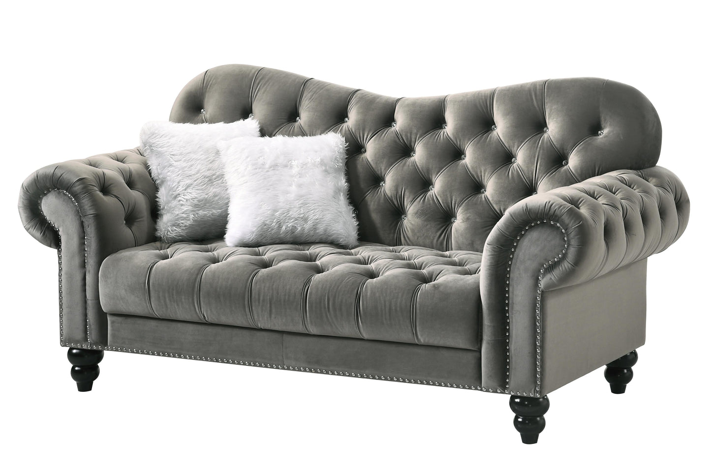 Gracie Transitional Style Gray Loveseat with Espresso Legs Cosmos Furniture