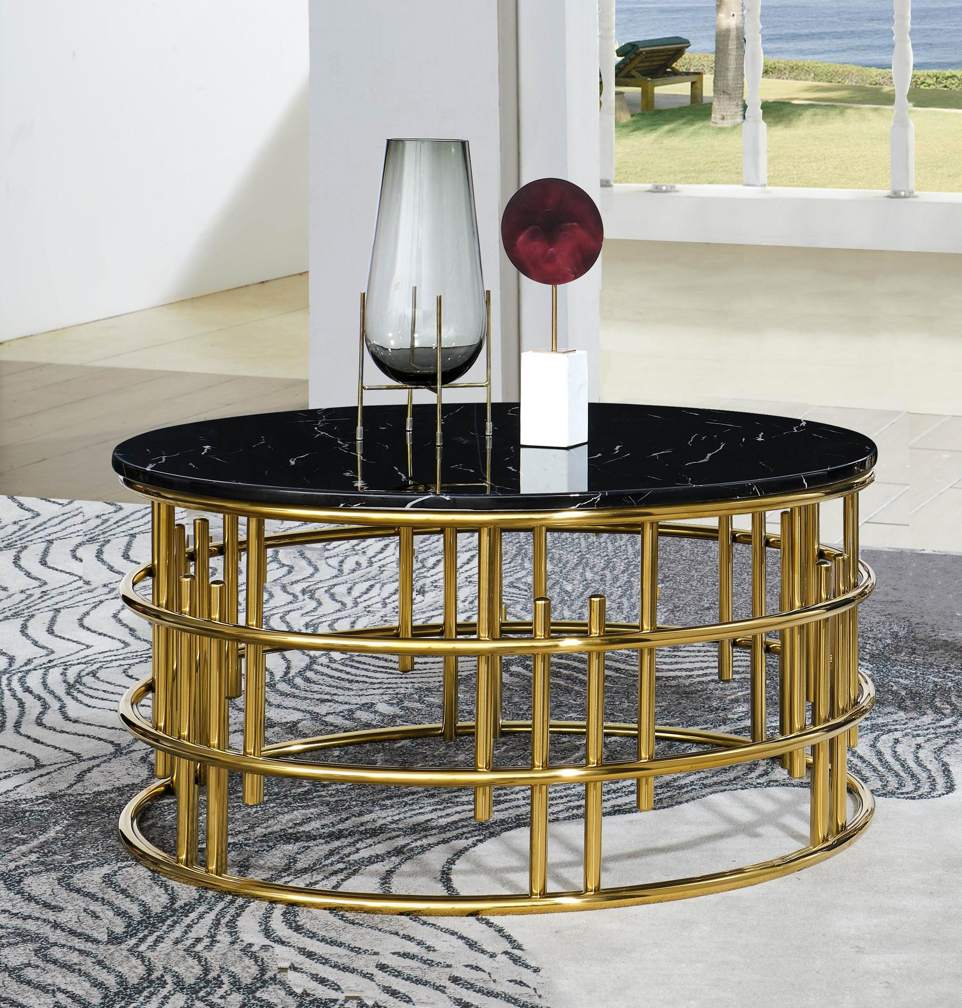 Carissa Modern Style Marble Coffee Table with Metal Base Cosmos Furniture