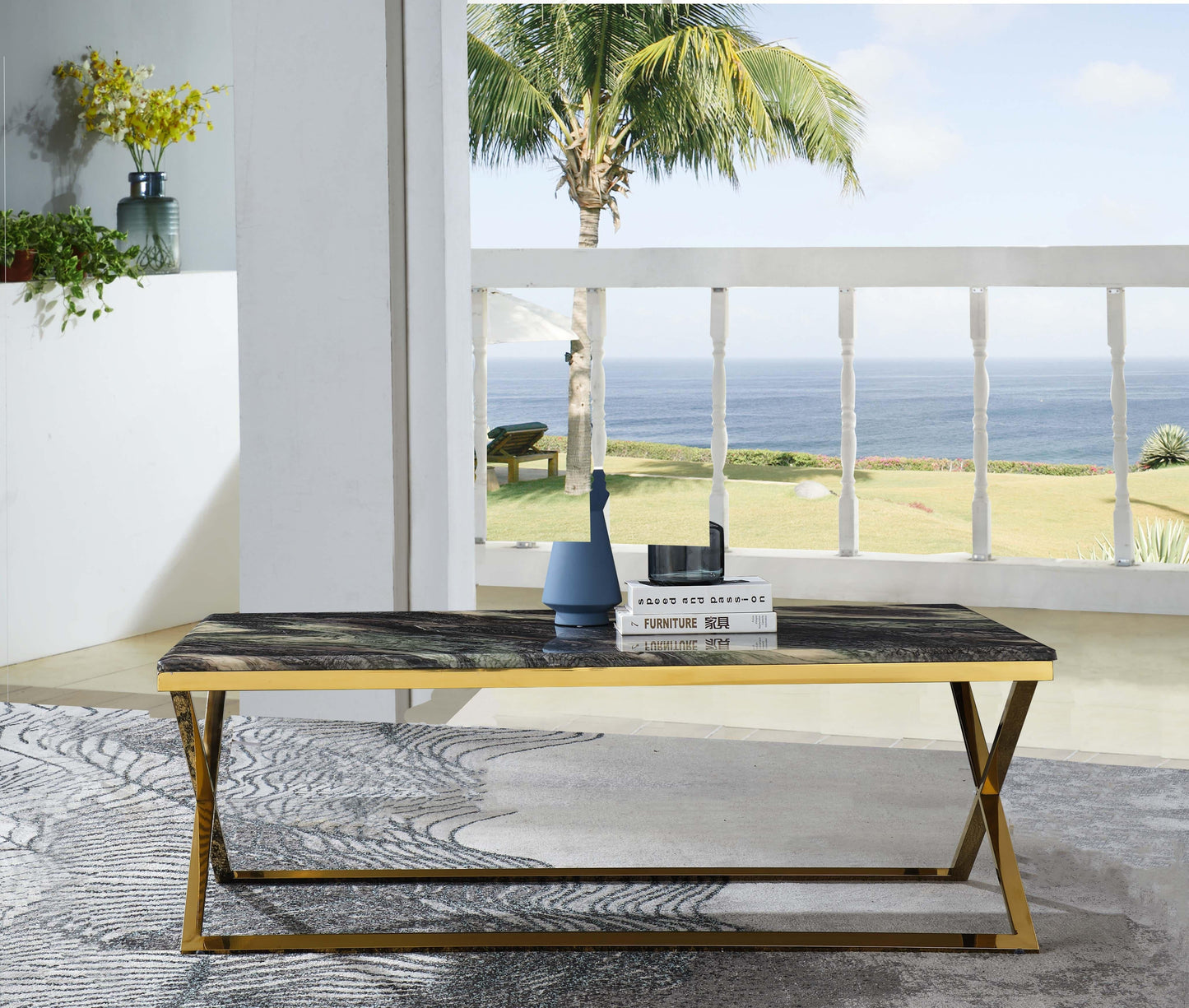 Ara Modern Style Marble Coffee Table with Metal Base Cosmos Furniture