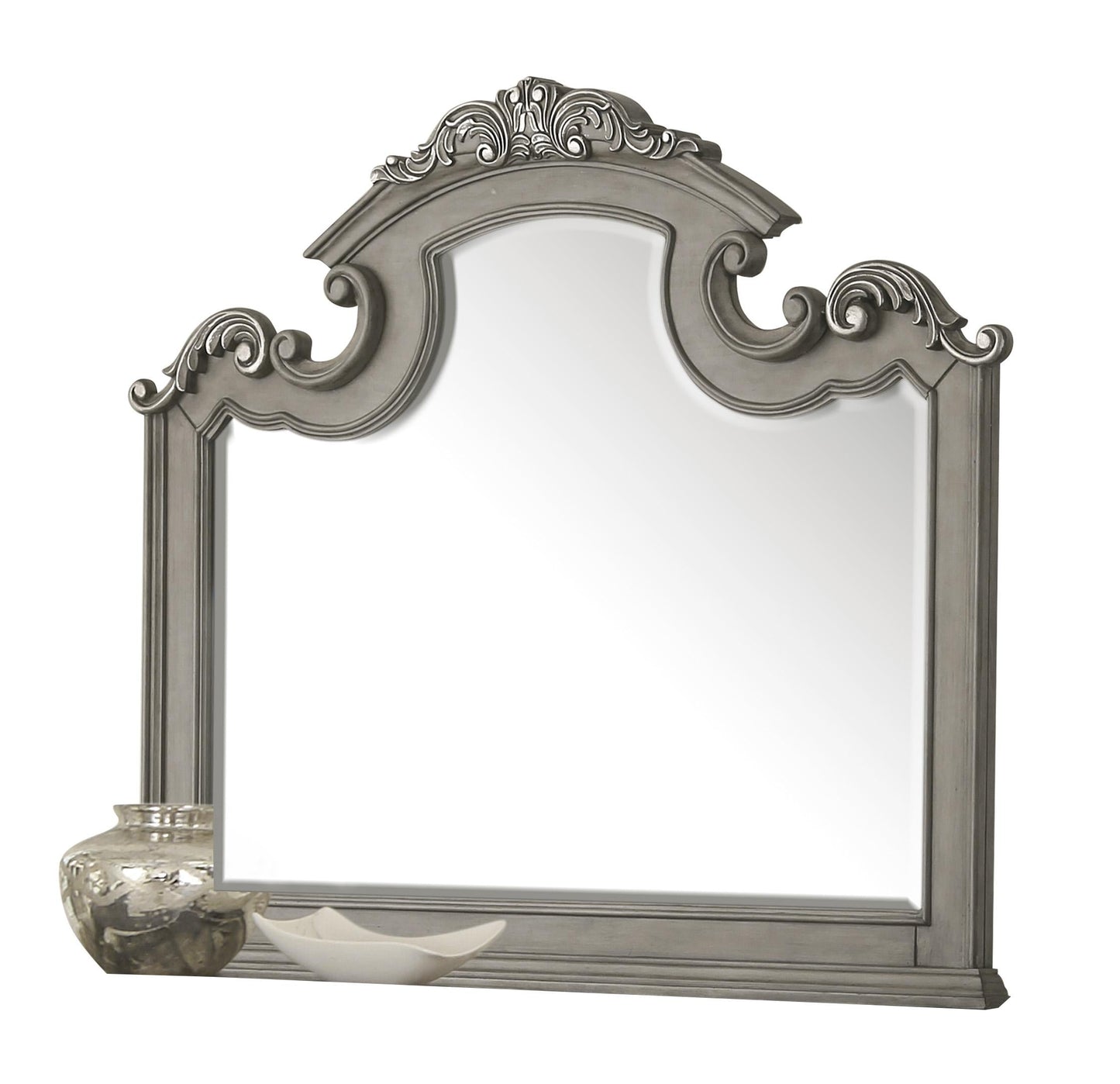 Silvy Transitional Style Mirror in Gray finish Wood Cosmos Furniture