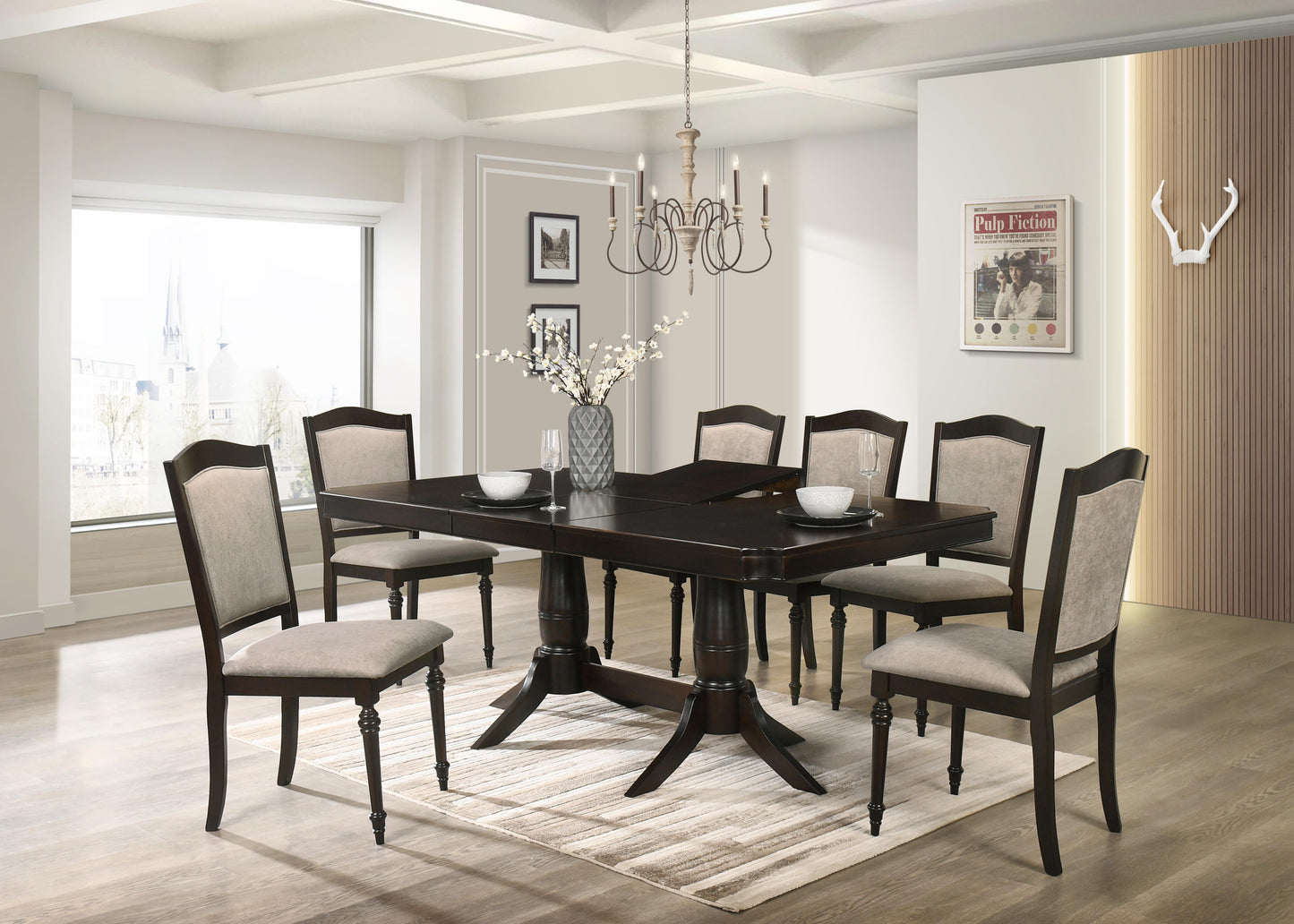 Windsor Contemporary Style Dining Table in Chocolate finish Wood Cosmos Furniture