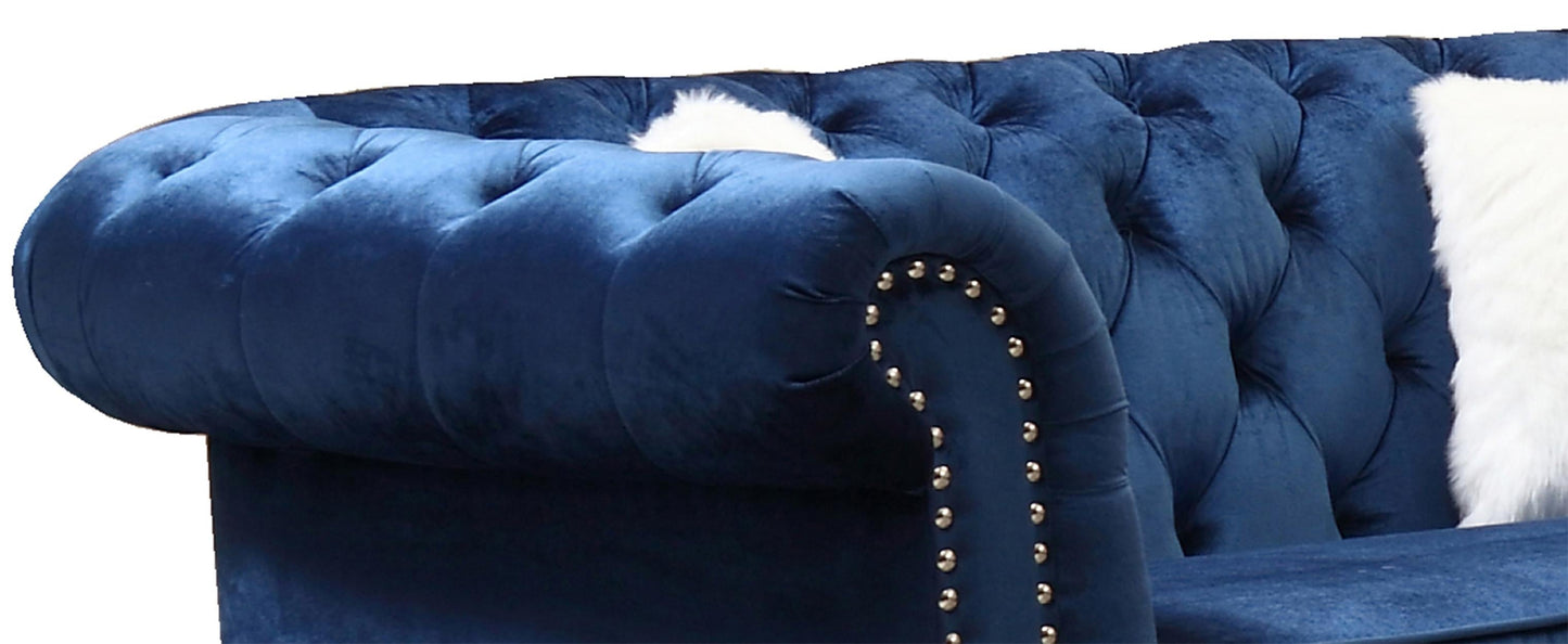 Mia Transitional Style Navy Loveseat with Silver Finish Cosmos Furniture