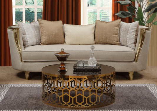 Cora Modern Style Beige Sofa in Gold finish Cosmos Furniture