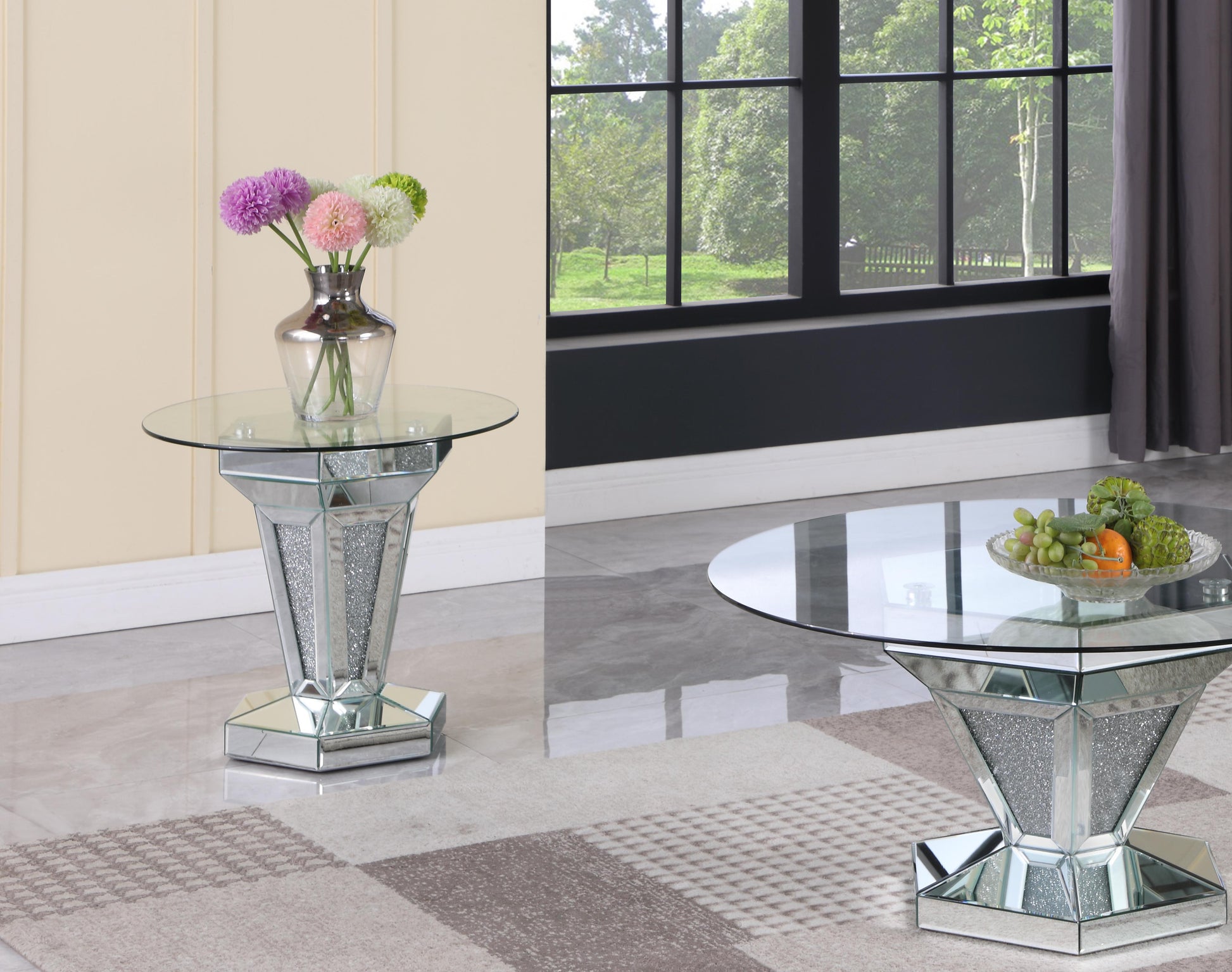 Diva Modern Style Glass End Table with Silver fiinish Cosmos Furniture