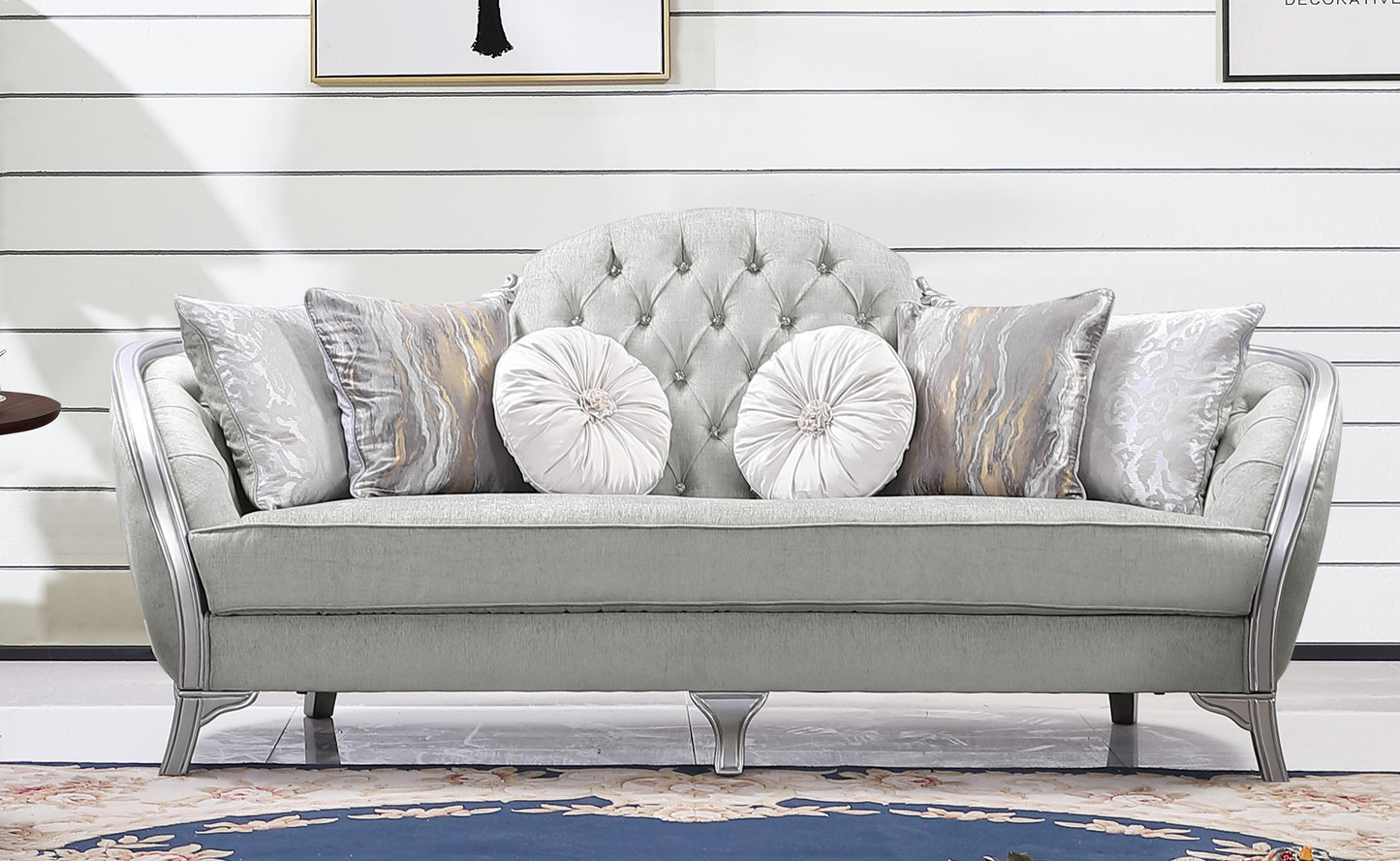 Natalia Transitional Style Sofa in Silver finish Wood Cosmos Furniture