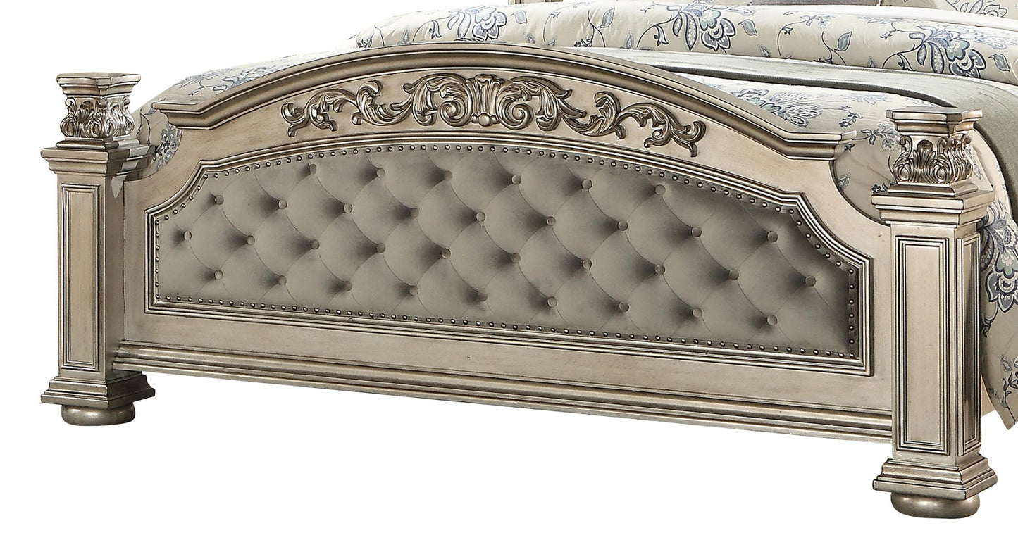 Platinum Traditional Style Queen Bed in Gold finish Wood Cosmos Furniture