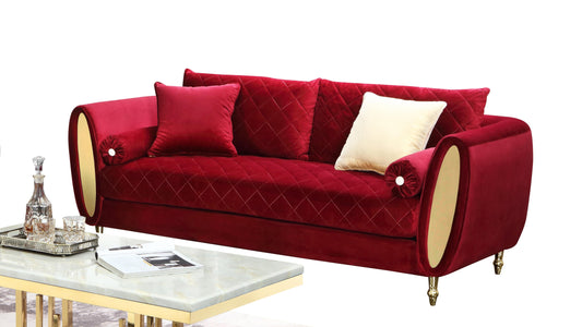 Ruby Modern Style Red Sofa with Gold Finish Cosmos Furniture