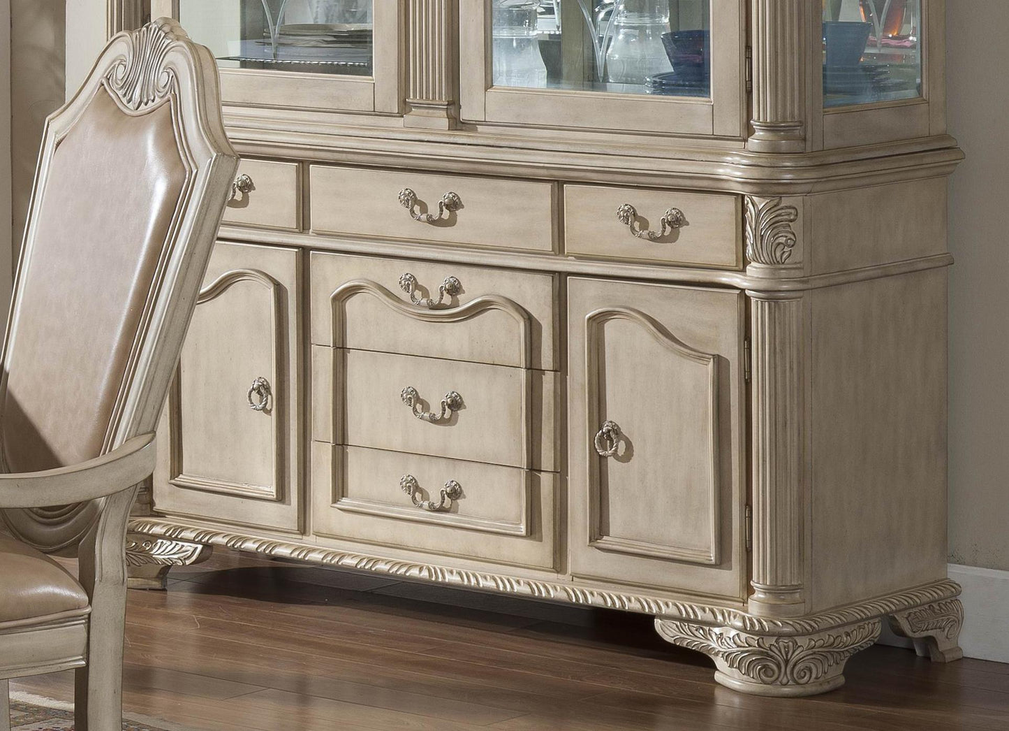 Veronica Antique White Traditional Style Dining Buffet in Champagne finish Wood Cosmos Furniture