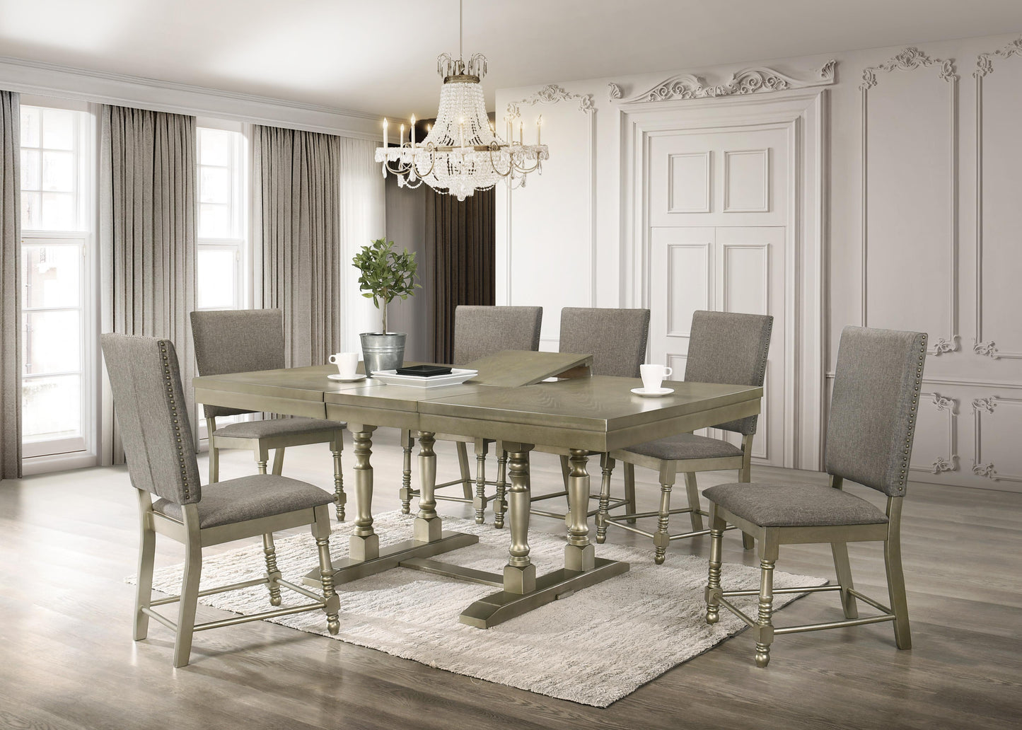 Eden Transitional Style Dining Table in Metallic finish Wood Cosmos Furniture