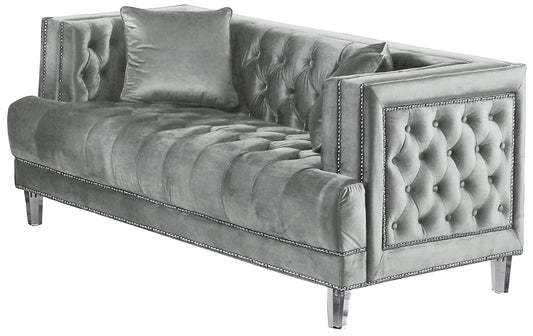 Kendel Silver Modern Style Gray Loveseat with Acrylic Legs Cosmos Furniture