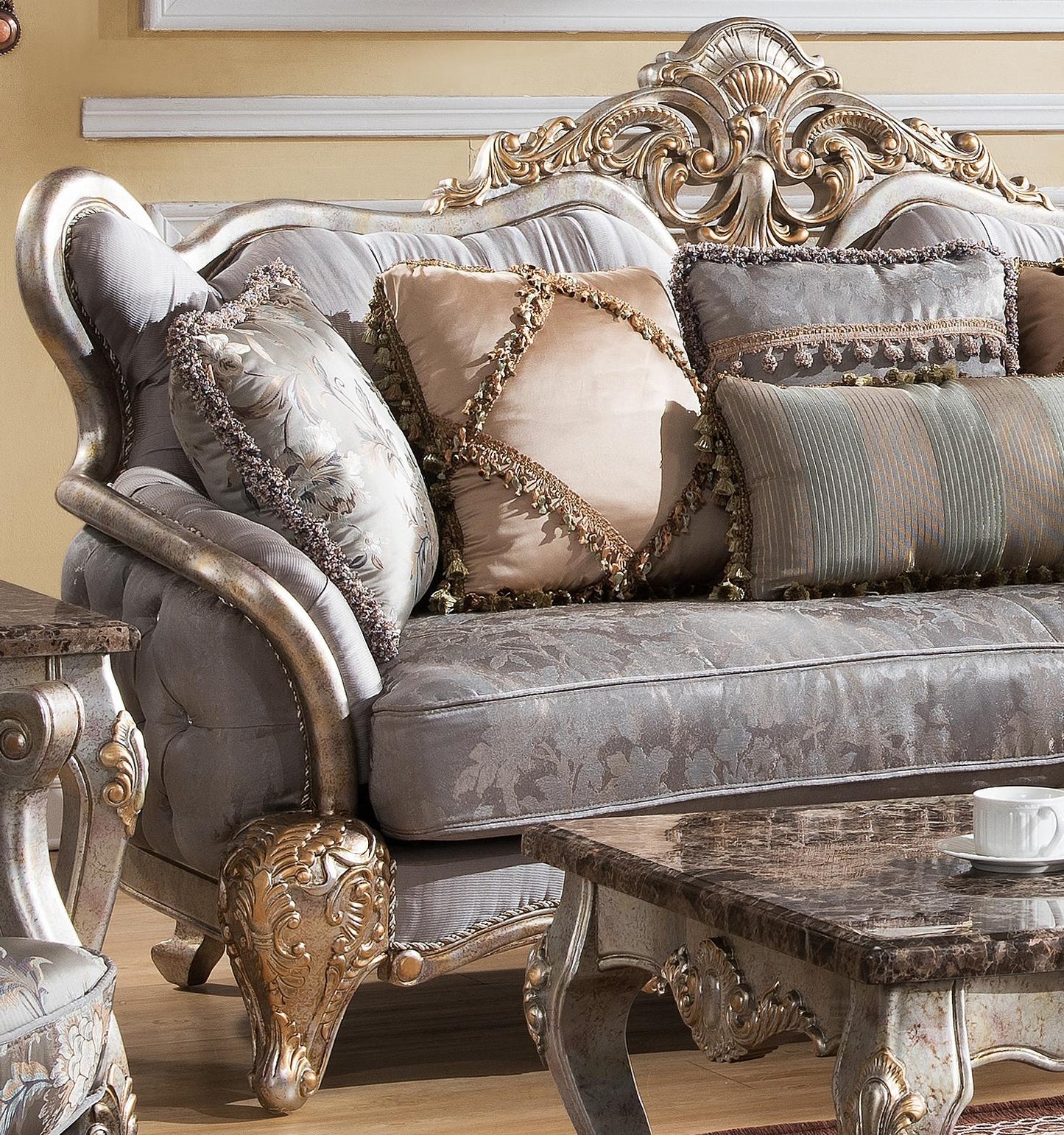 Oprah Traditional Style Sofa in Metallic finish Wood Cosmos Furniture