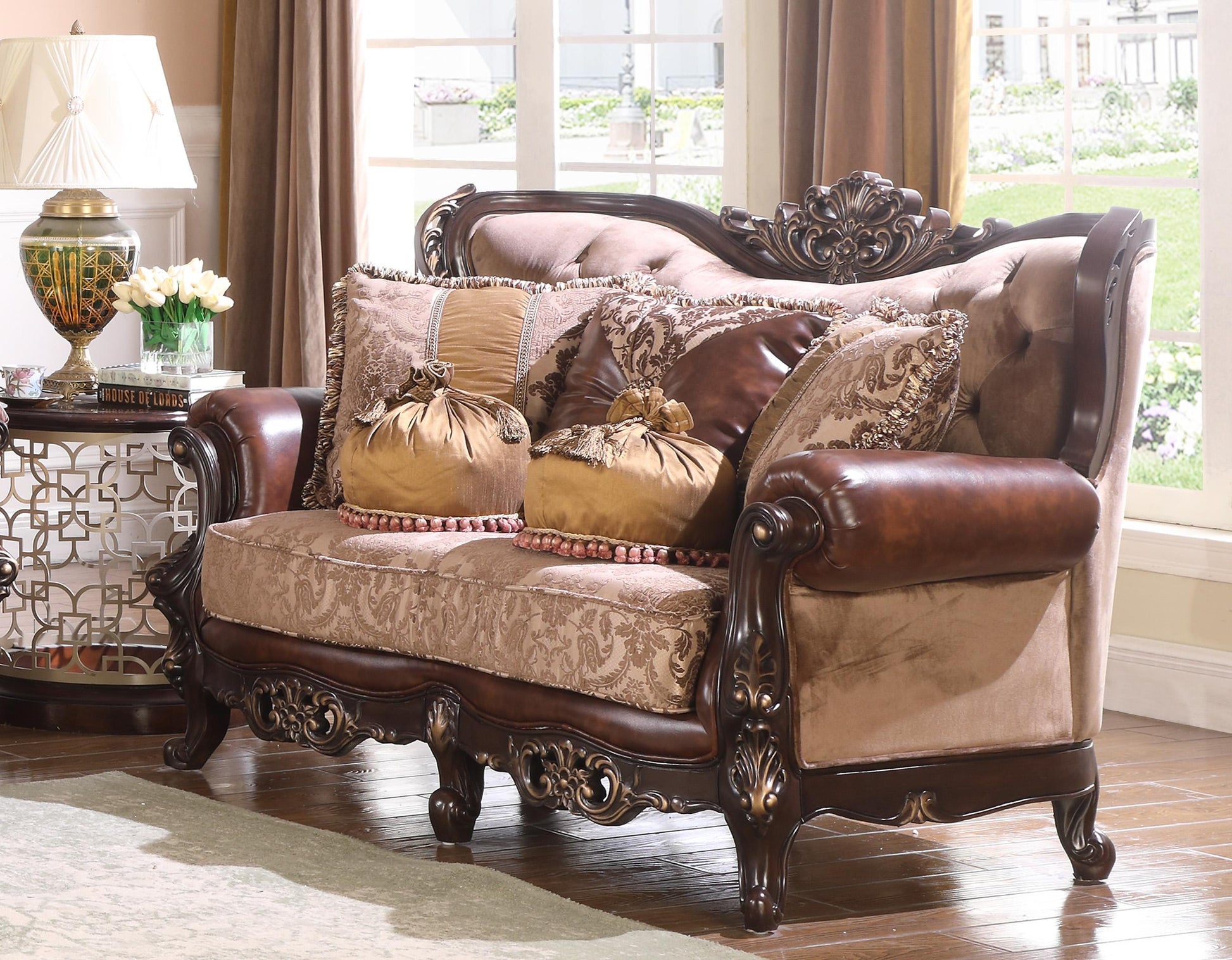 Phoenix Transitional Style Loveseat in Cherry finish Wood Cosmos Furniture