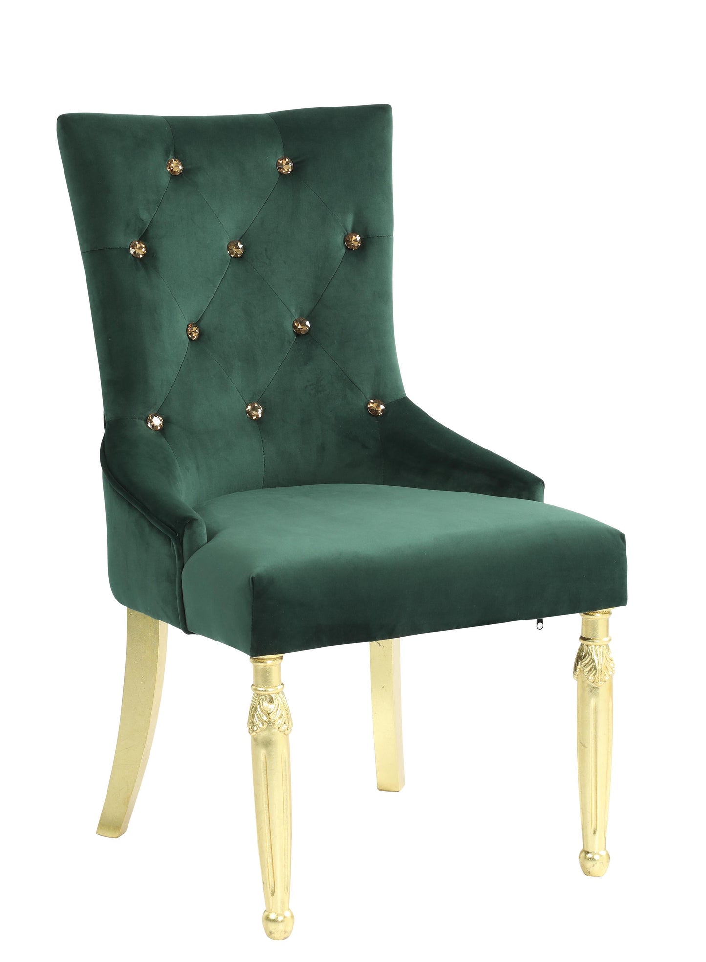 Queen Gold Modern Style Dining Chair in Green Velvet Fabric Cosmos Furniture