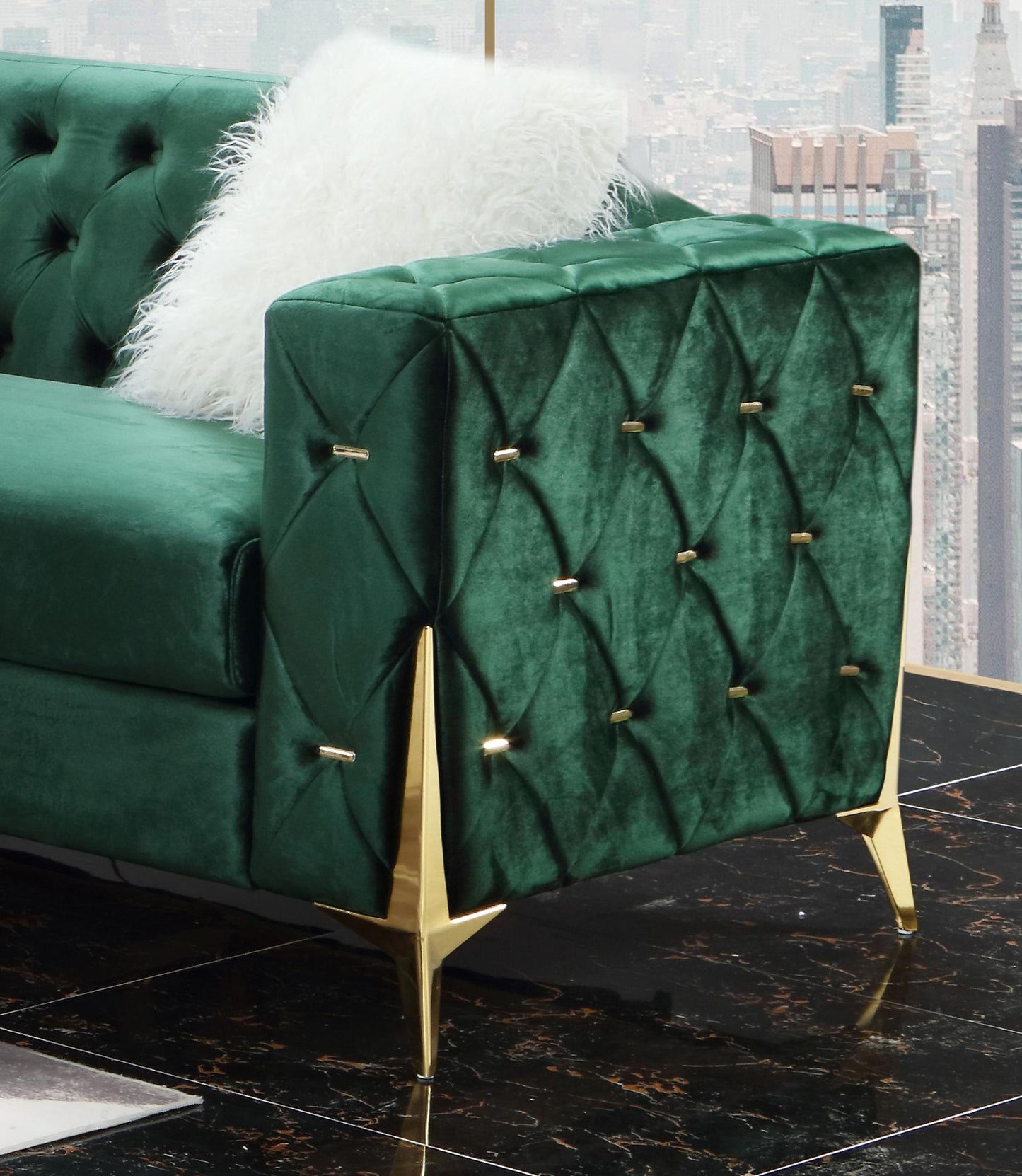 Emerald Modern Style Green Chair in Gold finish Cosmos Furniture