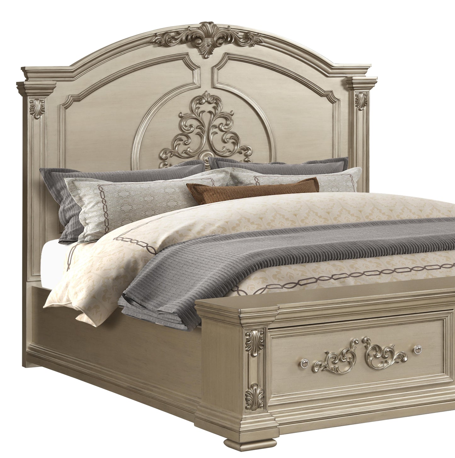 Alicia Transitional Style Queen Bed in Beige finish Wood Cosmos Furniture