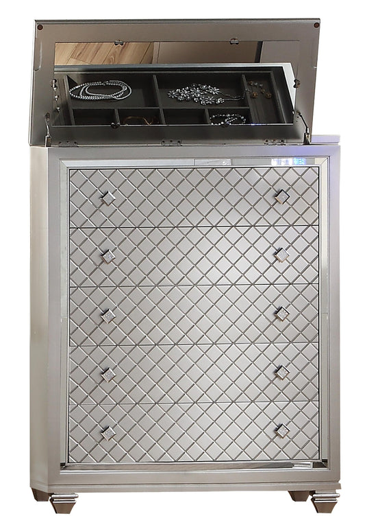 Shiney Contemporary Style Chest in Silver finish Wood Cosmos Furniture