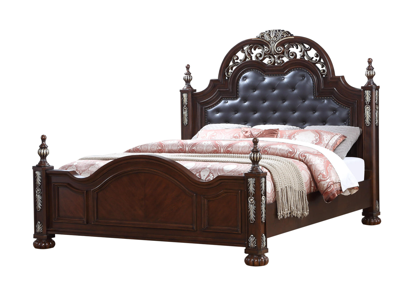 Rosanna Traditional Style King Bed in Cherry finish Wood Cosmos Furniture