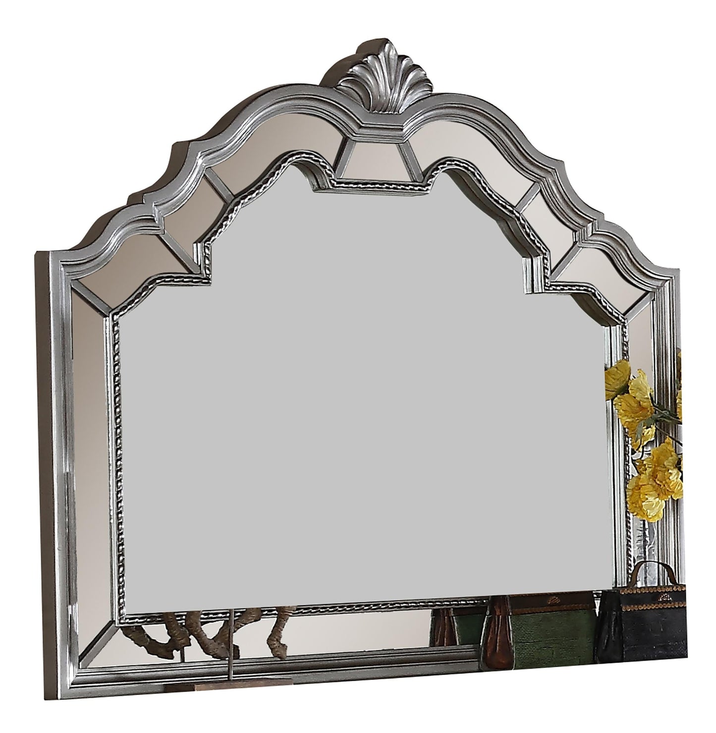 Pamela Transitional Style Mirror in Silver finish Wood Cosmos Furniture