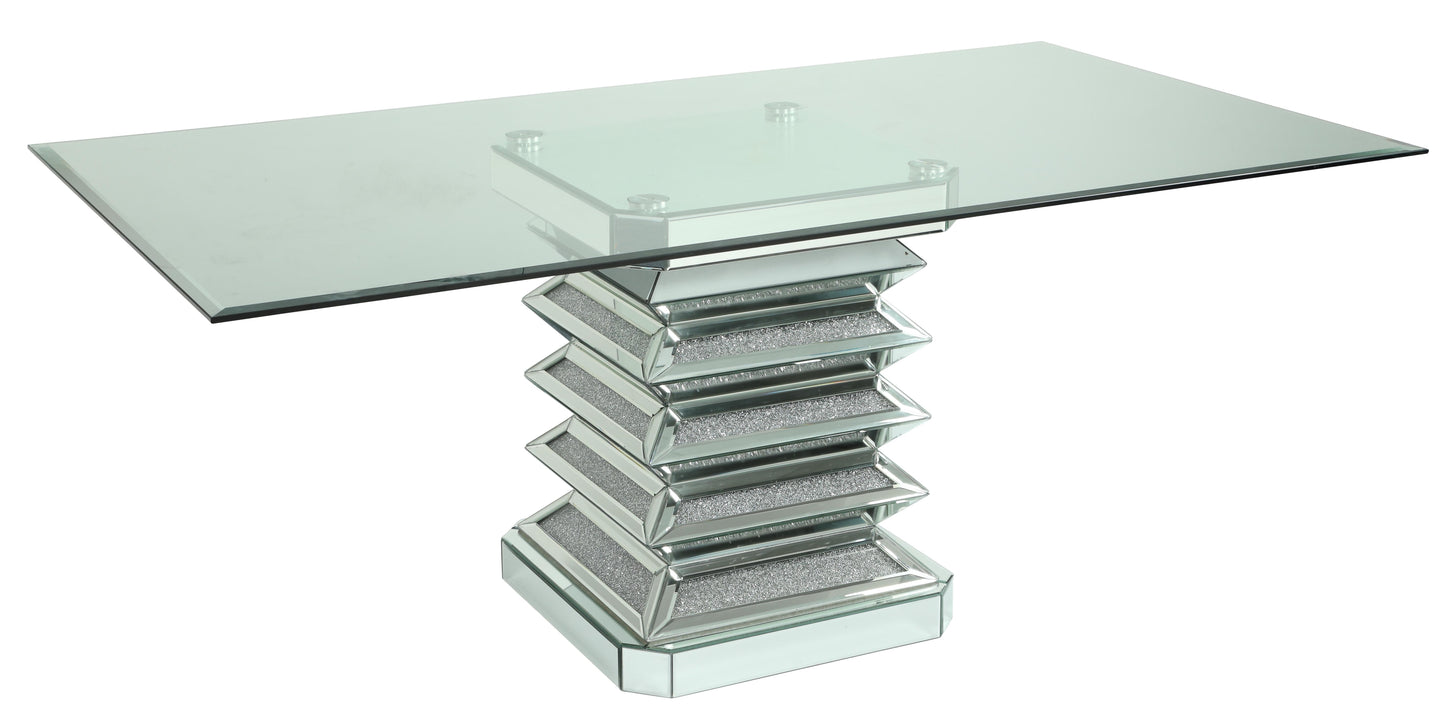 Ava Modern Style Dining Table in Silver and Glass Cosmos Furniture